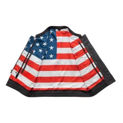 MEN'S LEATHER MOTORCYCLE LEATHER VEST - RED STITCH