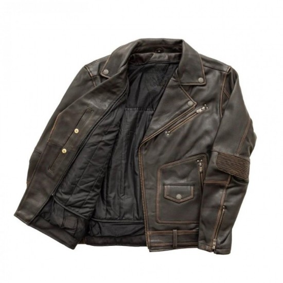 CONTRAST-COLLAR LEATHER JACKET